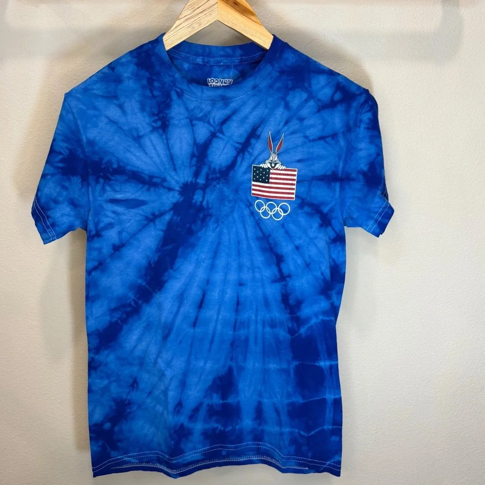 Looney Tunes Team USA Bugs Bunny Tie Dye T-Shirt Blue Kids XL 18/20 0120